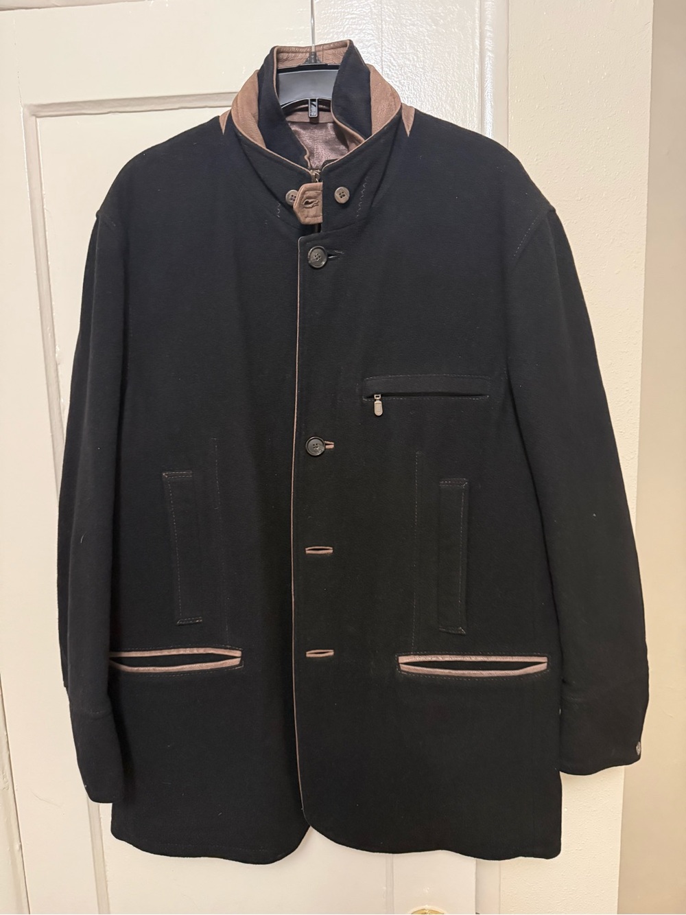 Avalon Black Trench Coat with Tan Trim